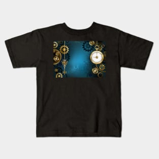 Turquoise Background with Gears ( Steampunk ) Kids T-Shirt